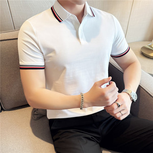 新疆长绒棉液氨科技~夏季薄款织带撞色polo衫男短袖t恤PL2261-P57