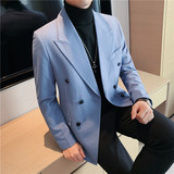 冬装加厚条纹双排扣西服外套男休闲潮流商务西装潮DX36-P155，男装西服套装，电商A213