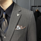 高级感色织面料西服套装条纹一粒扣西装三件套咖啡色SJT8019-P275，男装西服套装，电商A213