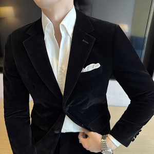 高级感金丝绒面料结婚西服上衣男礼服西装外套帅气DX946-P158图片
