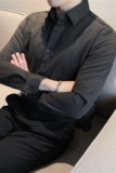 秋冬加厚磨毛保暖毛呢衬衫男高档双面绒衬衣深灰色C5111-P78，男装衬衫，电商A213