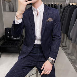 高品质长期做~时尚虚线条纹西装套装修身西服两件套LJT109-P170特图片