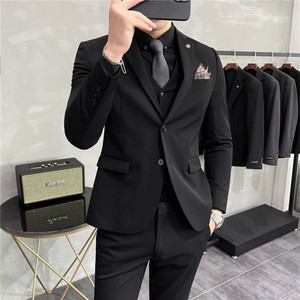质感两粒扣双开叉男西服套装修身西装三件套深灰色SJT402-P270图片