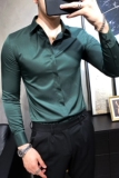 英伦男士纯色暗门襟长袖衬衫修身免烫衬衣墨绿色A213/C6637/特P55，男装衬衫，电商A213