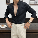 2025春装新款男质感条纹衬衫修身高级感长袖衬衣蓝色C5515-P65，男装衬衫，电商A213