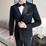 M-7XL主推款结婚西服男礼服塔士多双排扣西装三件套SJT117-P200特，男装西服套装，电商A213