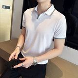 英伦风~V领拼色翻领T恤男士短袖POLO衫枫叶红PL05-P55，男装T恤，电商A213