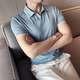 英伦风~V领拼色翻领T恤男士短袖POLO衫枫叶红PL05-P55，男装T恤，电商A213