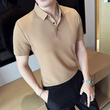 冰丝高弹华夫格~男士短袖Polo衫薄款无痕透气T恤灰色PL2318-P68，男装T恤，电商A213