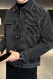 帅气显瘦皮衣夹克男修身翻领短款条纹外套黑色JK857-P118，男装夹克，电商A213