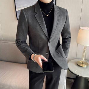 秋冬装男士毛呢休闲西服外套潮流妮子西服加厚单西灰色DX208-P148图片