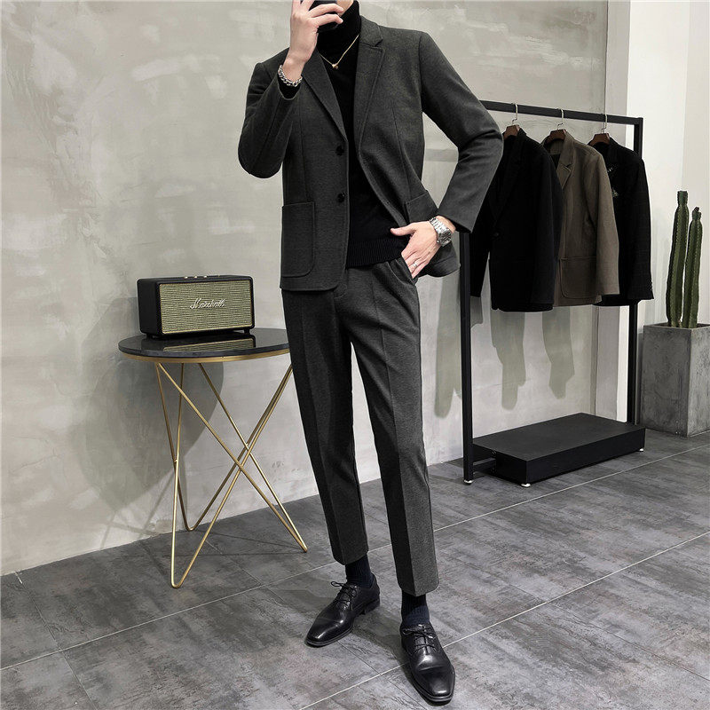 毛呢子休闲小西装外套男修身韩版秋冬加厚西服套装灰LJT208-P215,男装西服套装,电商A213