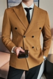 主推款双排扣质感高档帅气西服男休闲西装外套卡其色DX8801-P138，男装西服套装，电商A213