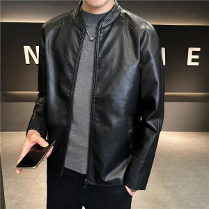 机车皮衣外套男韩版修身帅气百搭立领骑行皮夹克黑色JK6805-P88图片