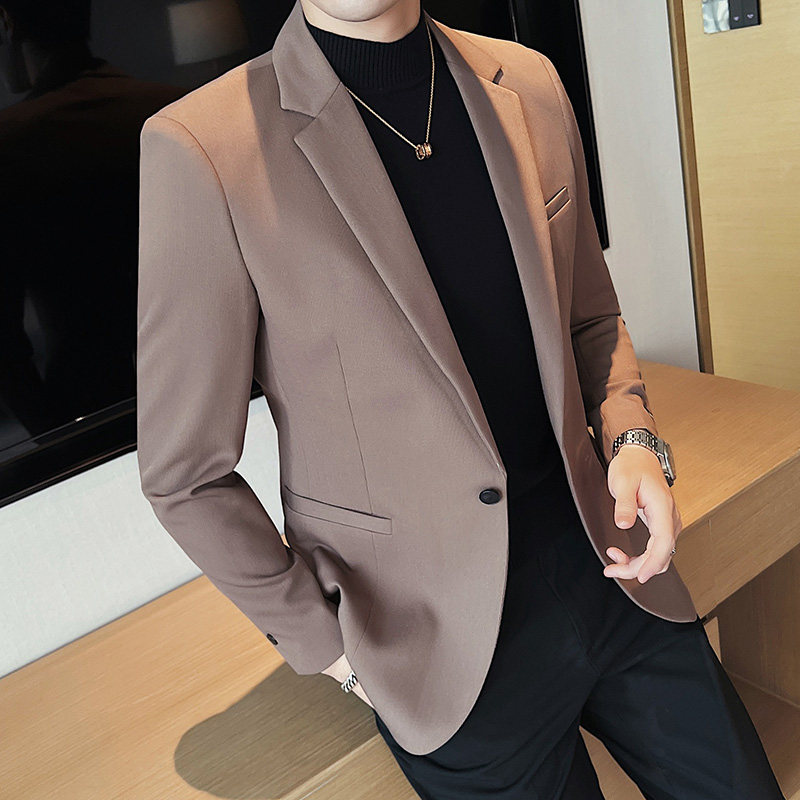 高级感斜纹帅气西服男休闲西装外套咖啡色DX0589-P155图片