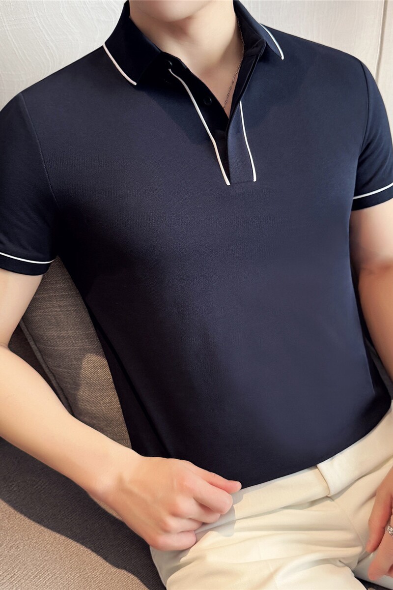 新疆长绒棉液氨科技~夏季薄款线条撞色polo衫男短袖t恤PL2256-P48,男装T恤,电商A213