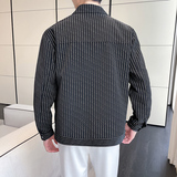 2月15号前到货~帅气显瘦皮衣夹克男修身翻领条纹外套JK857-P118，男装夹克，电商A213