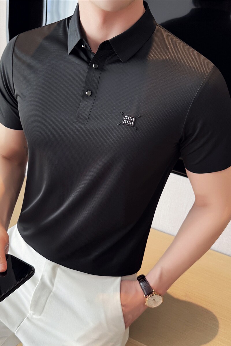 高品质跑量款无痕压胶~弹力polo衫男翻领短袖t恤黑色PL20-P40特图片