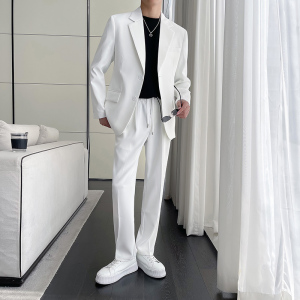 高级感西服套装男微阔两粒扣垂感西装两件套白色LJT5507-P235图片