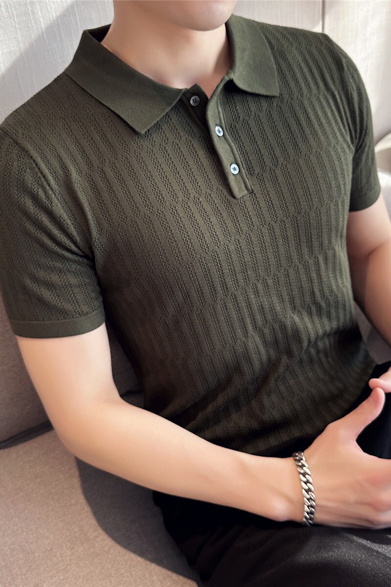 夏季冰丝清凉洞洞针织翻领短袖男T恤修身镂空Polo衫潮PL9770-P63,男装T恤,电商A213