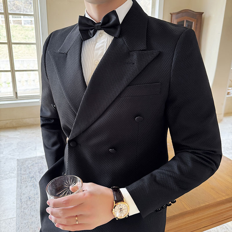 高级感戗驳领双排扣华夫格西服外套男西装DX6601-P137,男装西服,电商A213