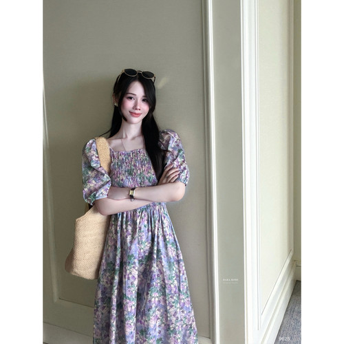DARA ROSE-法式优雅碎花方领泡泡袖温柔气质浪漫连衣裙