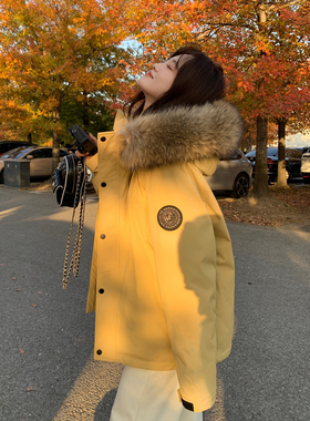 韩尚衣-装派克服白鸭绒情侣保暖羽绒服外套(配可拆真貉子毛毛领)