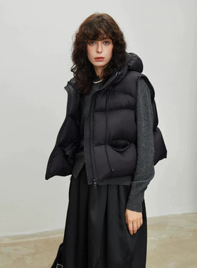鹅绒福利马甲高品质欧货款连帽羽绒马甲