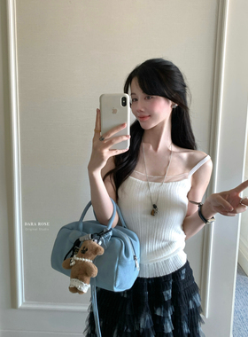 DARA ROSE-26年早春韩系拼接白色蕾丝打底显瘦吊带背心