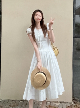 DARA ROSE-歇千金感高级感系带V领收腰显瘦白色短袖连衣裙XK5684