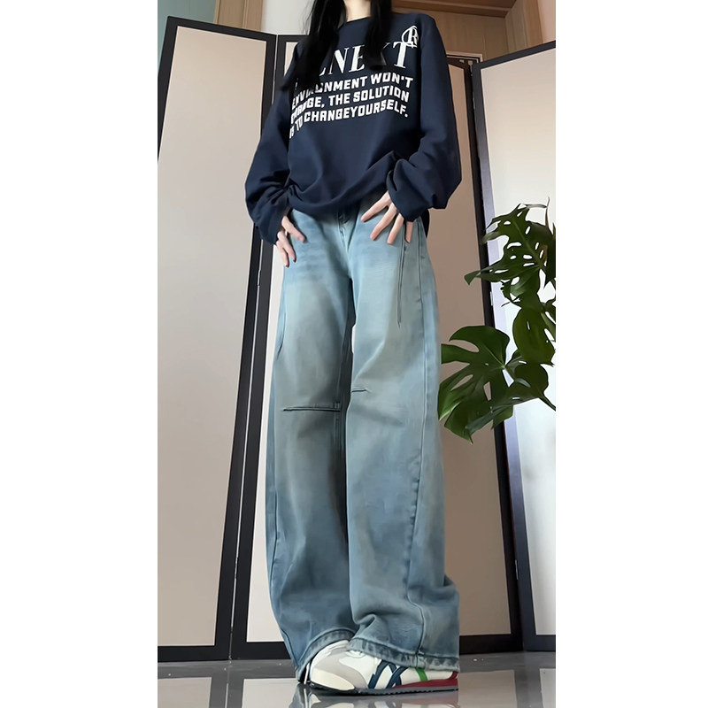 港风中性男女同款2025秋季弯刀裤直筒裤牛仔裤GY2601P55控78,男装牛仔裤,电商B329