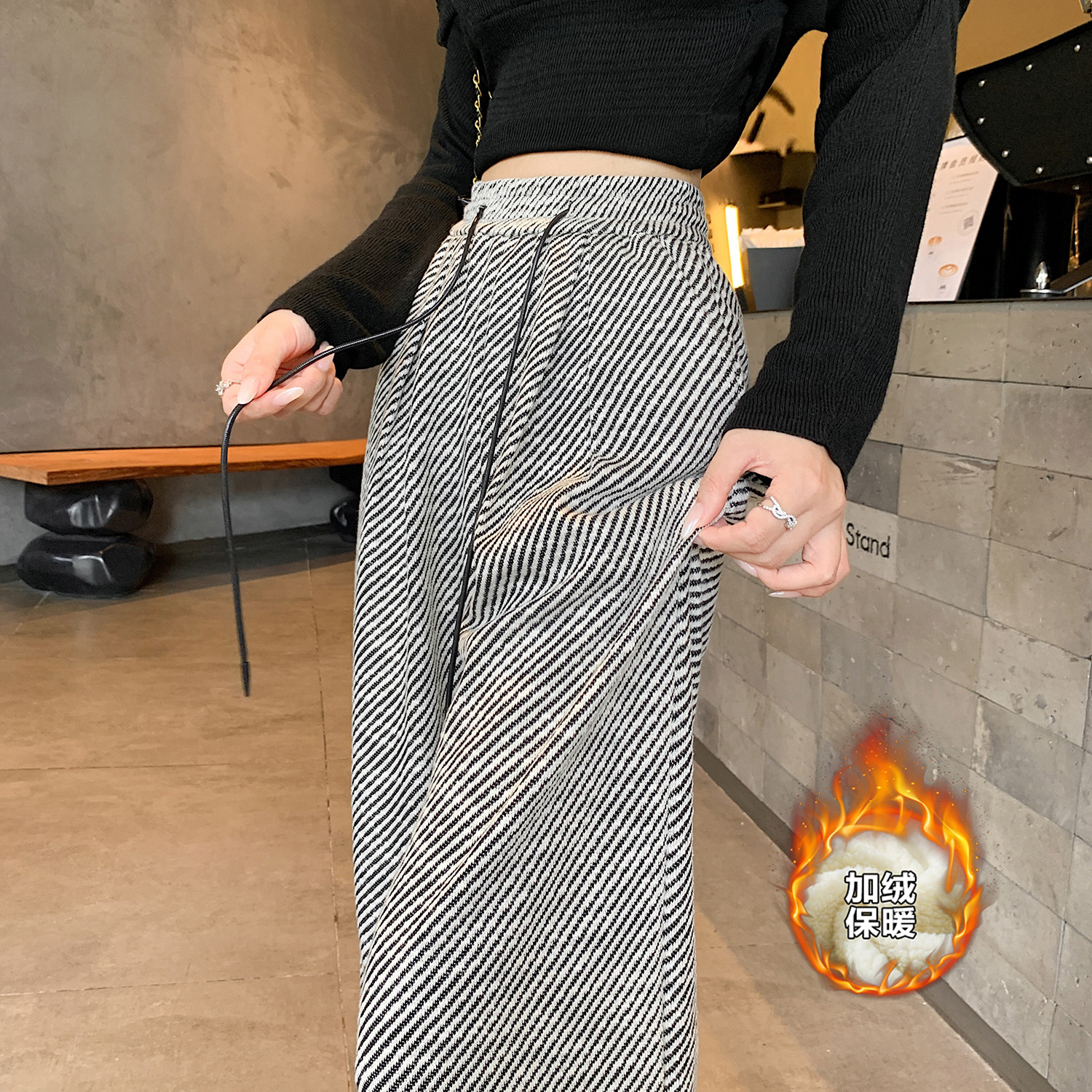 冬季加绒阔腿裤女休闲复古针织女裤子WH6830加绒P57特批没差价,男装卫衣,电商B329