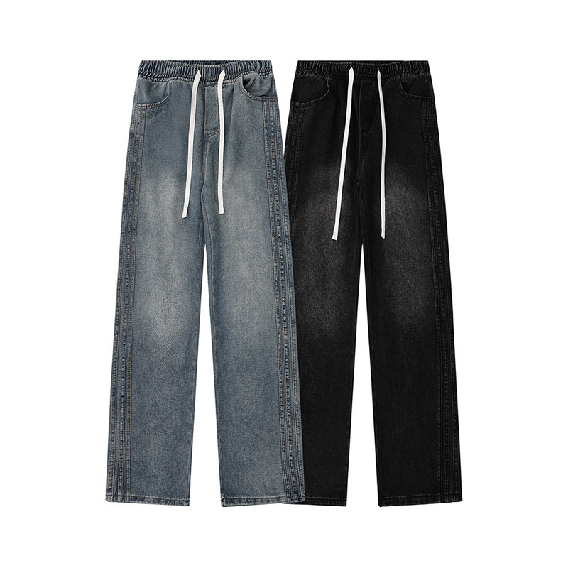 港风平铺2026春季松紧腰百搭直筒裤牛仔裤GY2507P50控78，男装牛仔裤，电商B329
