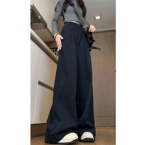 春季安可拉红棉抗皱休闲工装裤女老钱风阔腿裤WJ1633P60控88图片