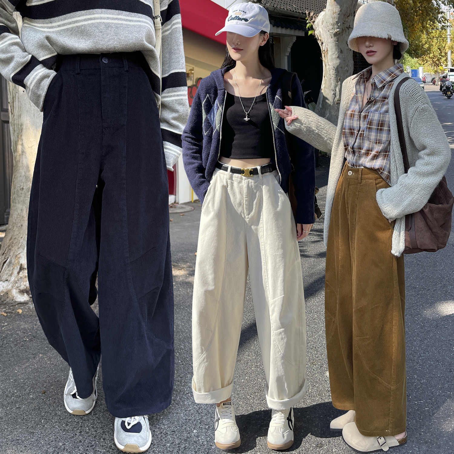 冬季厚款阔腿弯刀裤灯芯绒休闲女裤子WH6931特批54没差价，男装休闲裤，电商B329