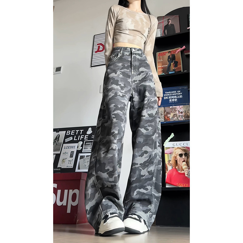 男女同款2025秋季中性迷彩弯刀裤直筒裤牛仔裤GY2605P50控78,男装牛仔裤,电商B329
