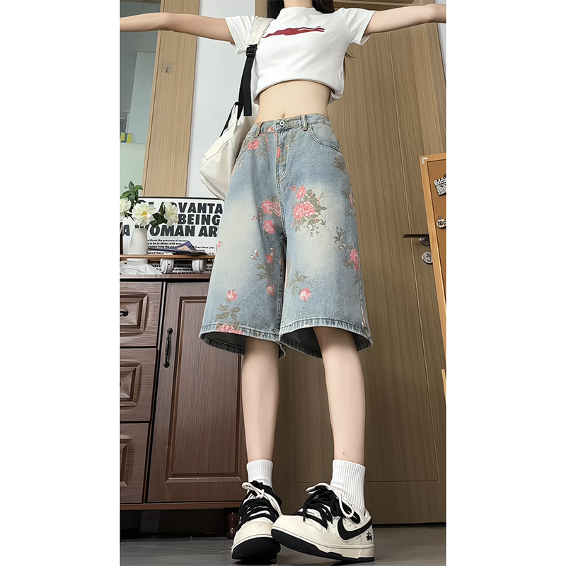 2025夏季花短裤青春休闲美式街头五分牛仔短裤B329-KS339P43，男装牛仔裤，电商B329