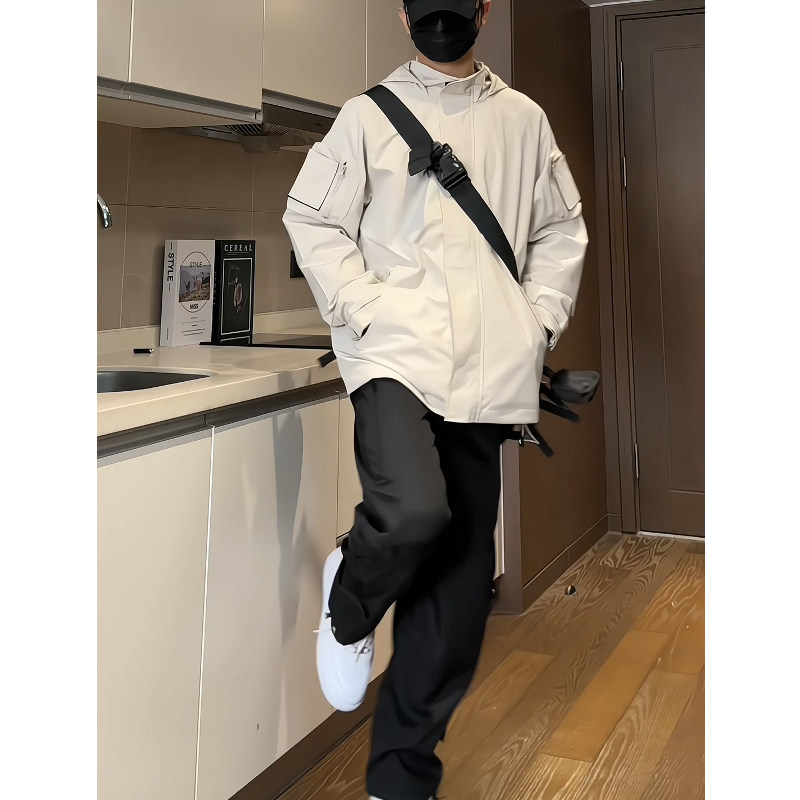 机能风连帽外套男生春秋季美式高街户外运动登山潮牌宽松大码夹克,男装夹克,电商B329