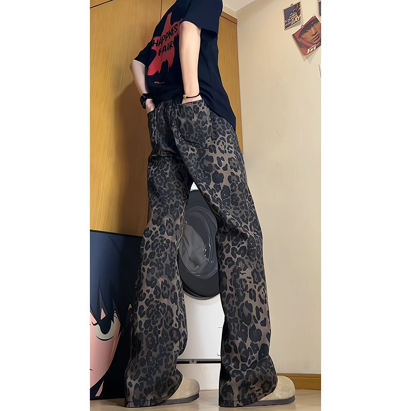 春季美式微喇豹纹微喇牛仔裤洗做旧显瘦长裤子KS006P45控69,男装牛仔裤,电商B329