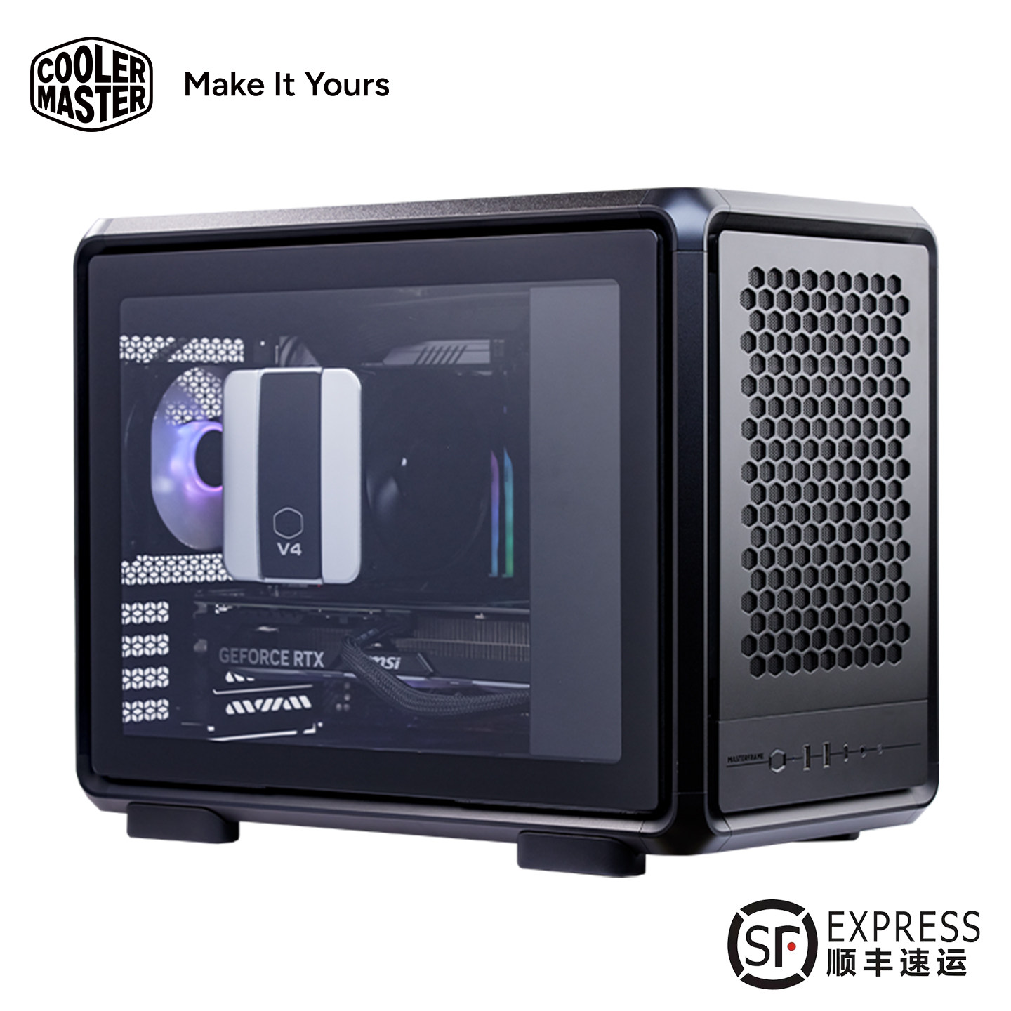 酷冷至尊MF400铝合金机箱MATX台式电脑侧透立式360水冷主机外壳