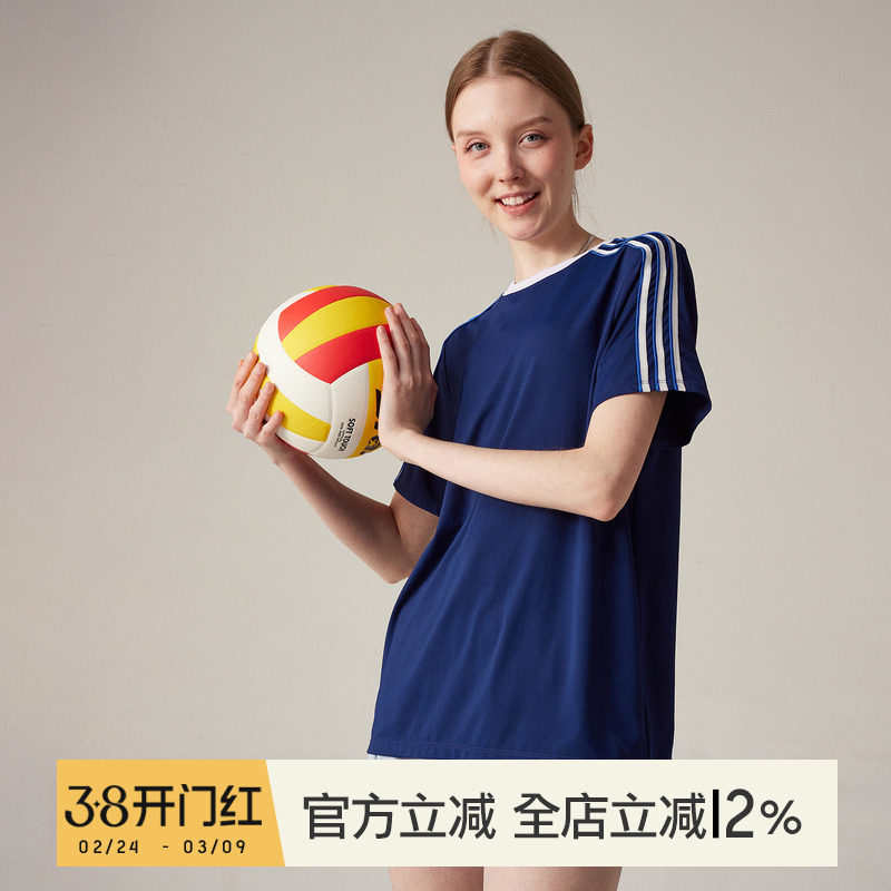 小溪家美式运动T恤女短袖速干宽松休闲学院风上衣跑步健身训练服