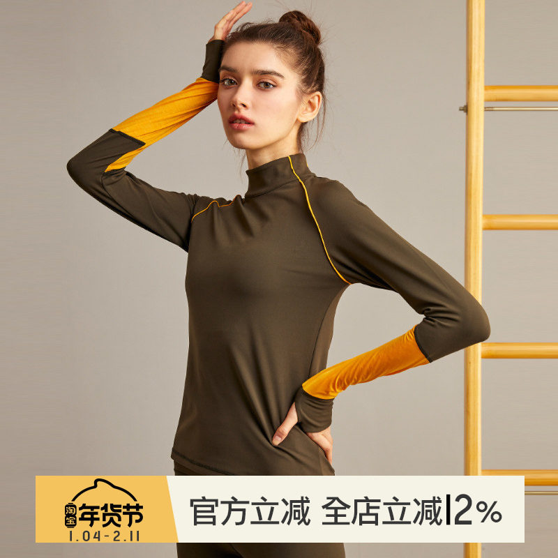 小溪家复古学院风健身衣长袖跑步运动T恤女紧身透气显瘦瑜伽服秋