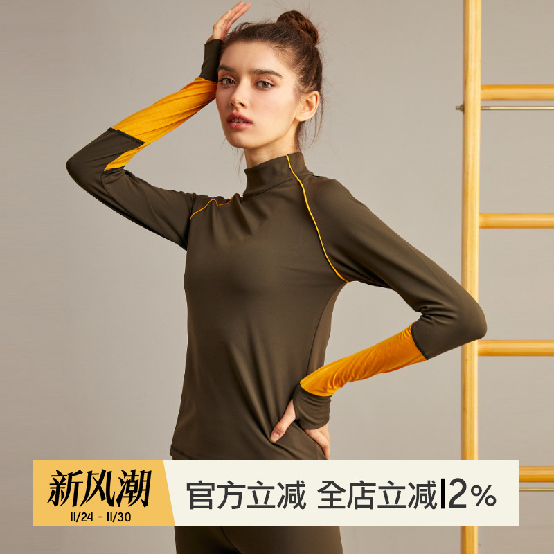 小溪家复古学院风健身衣长袖跑步运动T恤女紧身透气显瘦瑜伽服秋