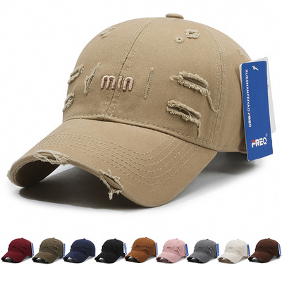 FREQ棒球帽女2025新款男士高端软顶破洞帽子美式太阳帽休闲鸭舌帽