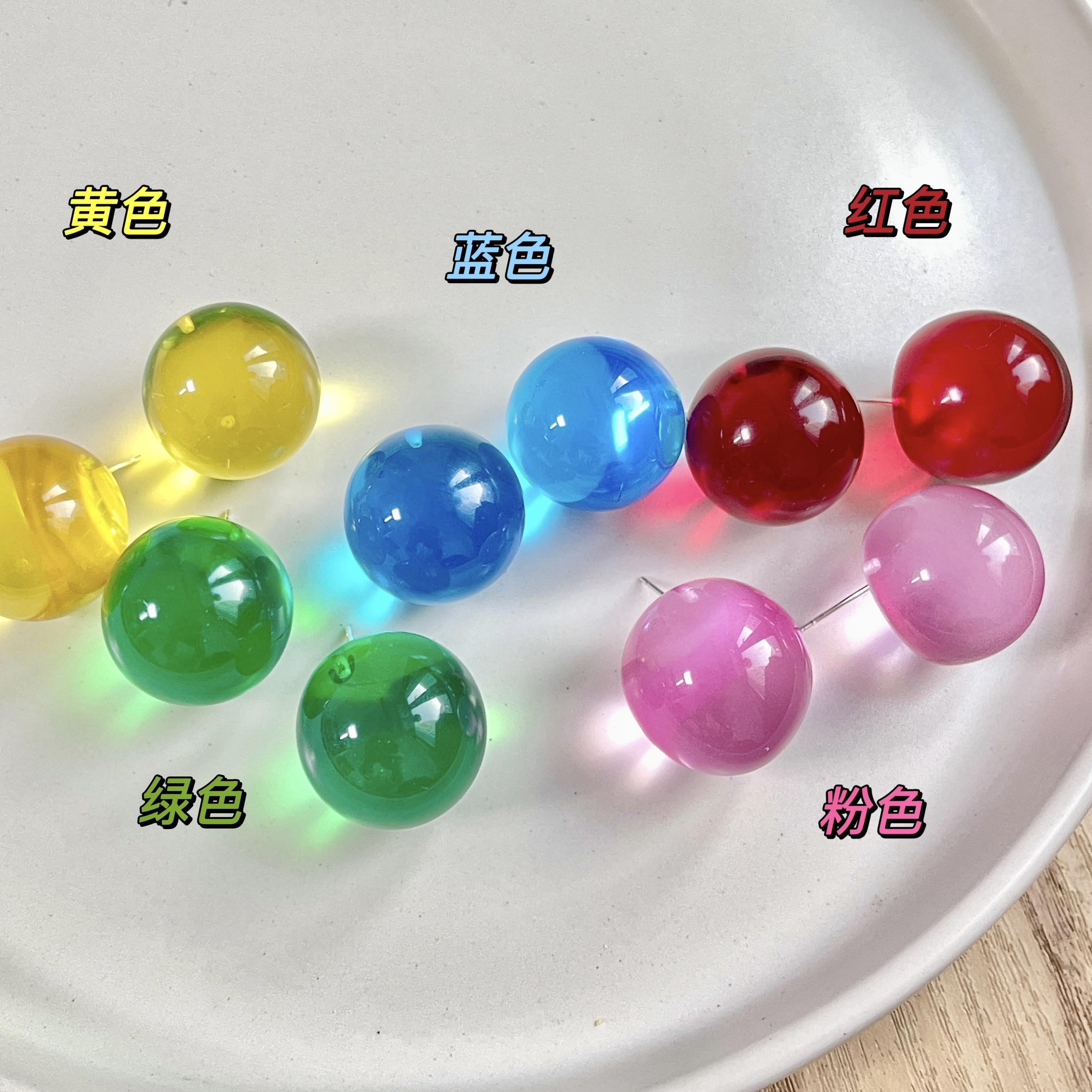 925银针多巴胺彩色透明大球球耳钉果冻彩色可爱小清新耳钉新年