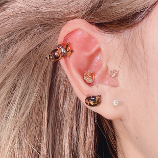 猴子家原创豹纹小猫耳骨钉耳窝钉性感俏皮甜酷猫咪耳骨钉秋冬新款