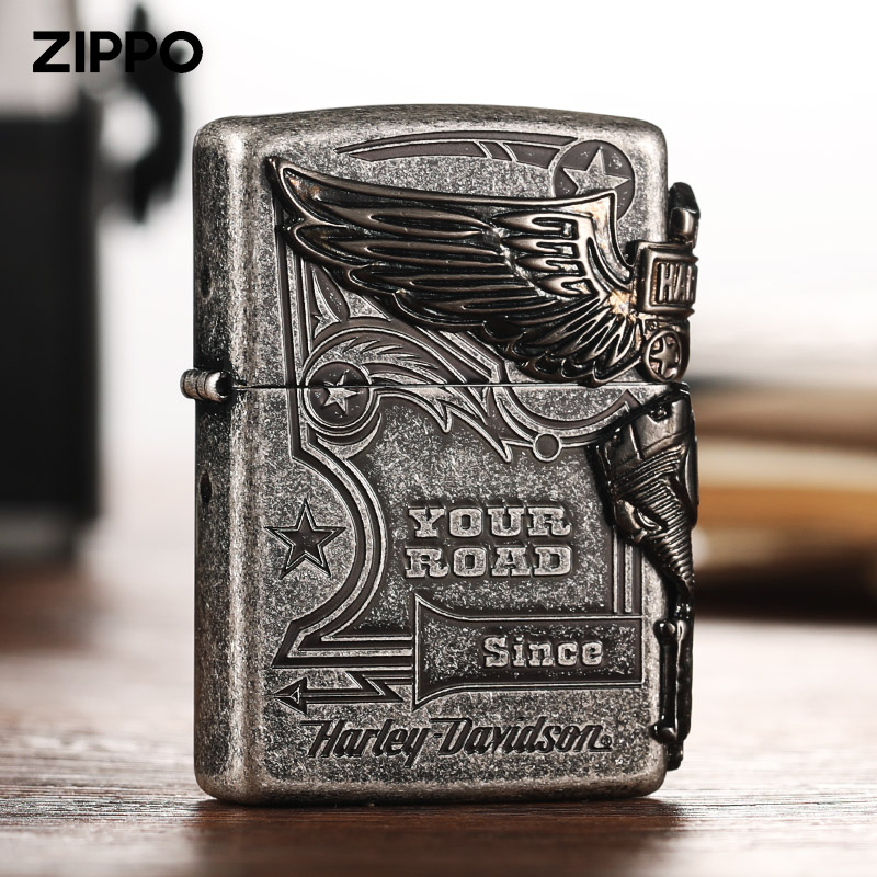 zippo打火机复古银哈雷HDP-28官方正品煤油男士美国原装正版