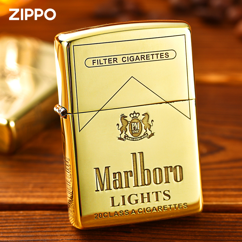 zippo打火机黄铜精雕盔甲版万宝路美国原装正品定制刻字送礼正版