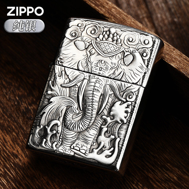 zippo打火机纯银盔甲机六牙神象收藏送领导正版之宝火机官方正品