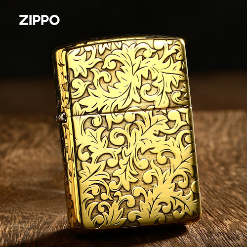 zippo煤油打火机五面精雕唐草